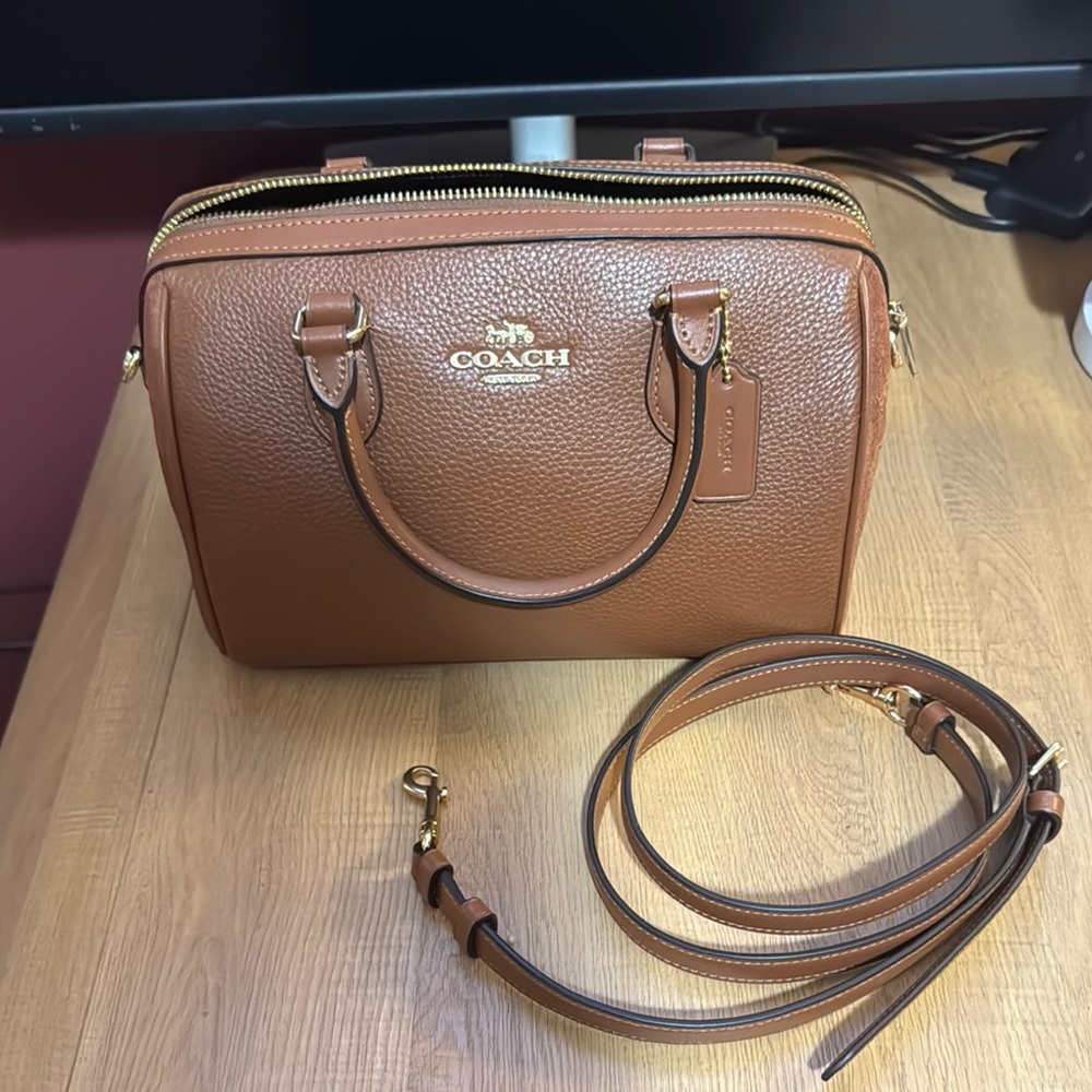 Coach Rowen Brown Satchel with Structured Design and Crossbody Strap